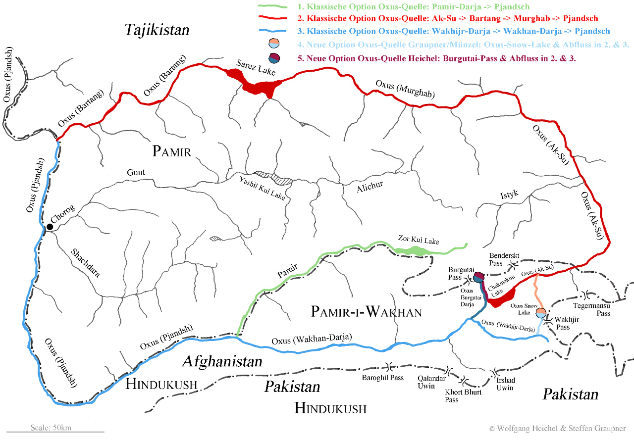Karte Oxusquelle - Quelle Burgutai-Pass
